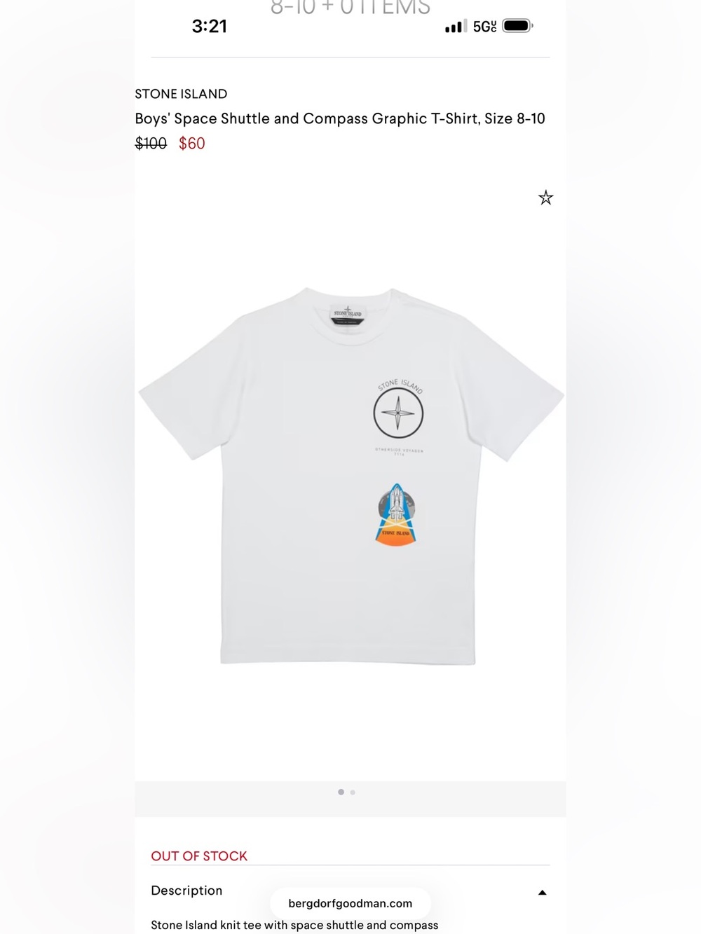 Stone Island Boys' Space Shuttle and Compass Graphic T-Shirt size 10